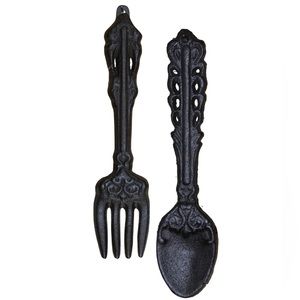 CAST IRON SPOON & FORK DECORATIVE WALL HANGING SET